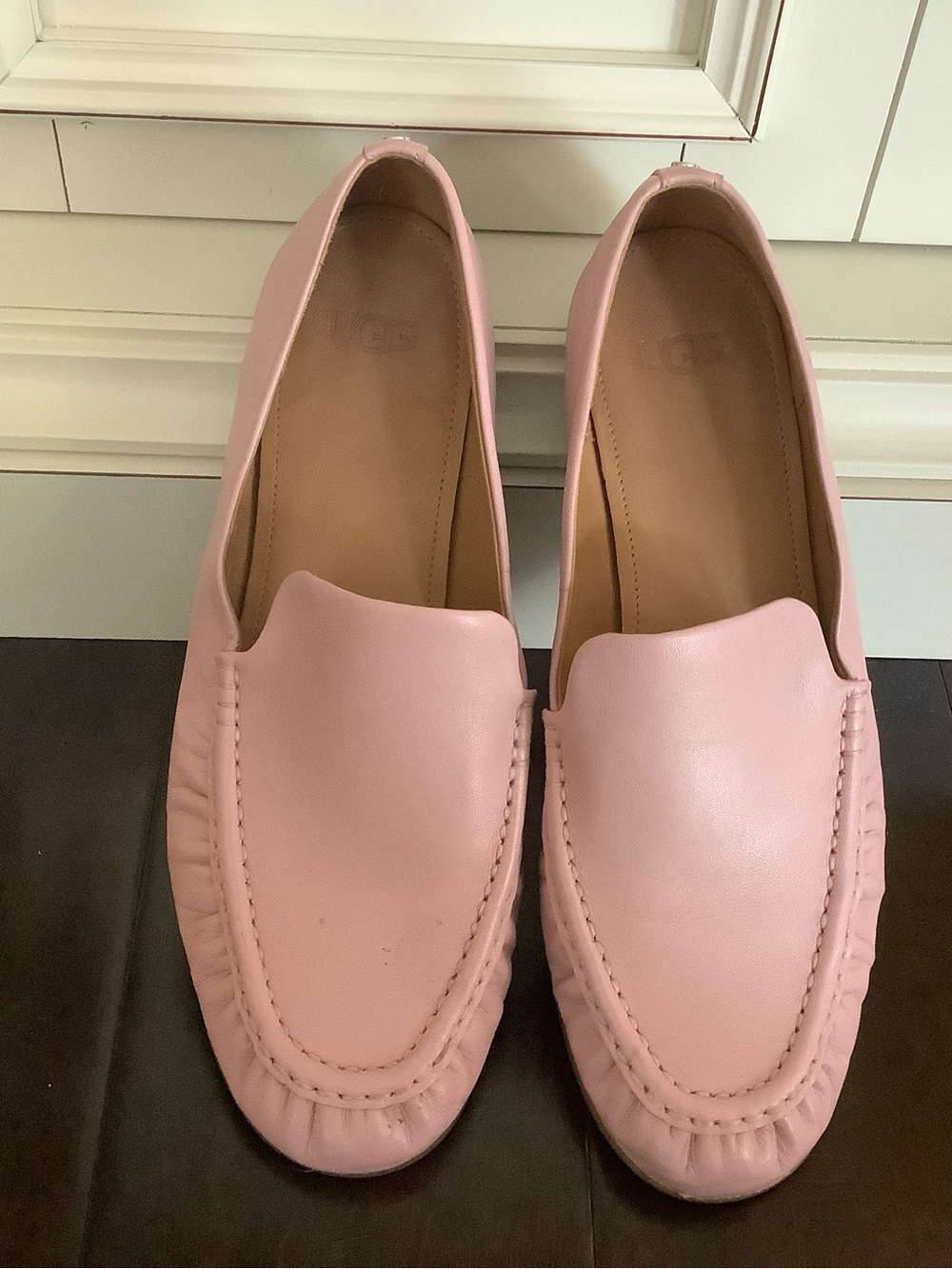 UGG Pink Leather Classic Slip-On Loafers for Women